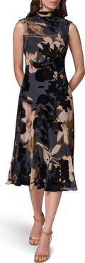 Donna Karan New York Floral Velvet Burnout Midi Dress