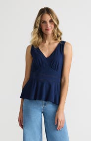 Lands' End Regular Size Sleeveless LWCM Lattice Peplum VNeck Top