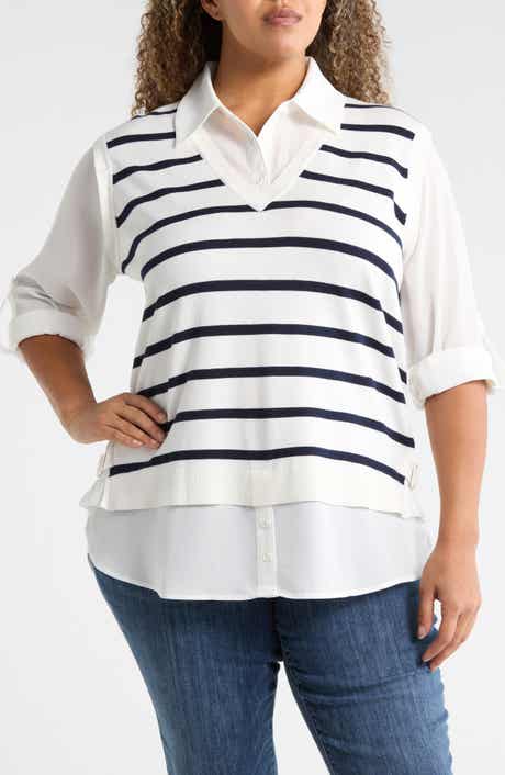 Adrianna Papell V-Neck Twofer Sweater