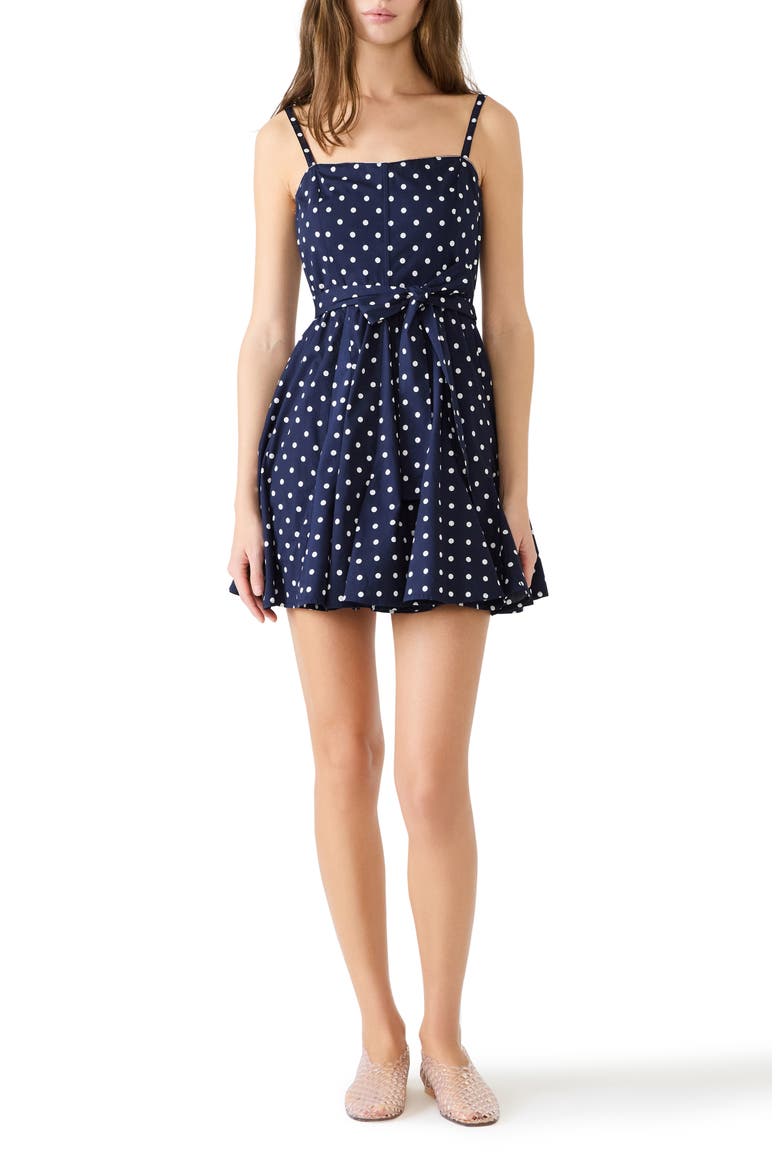 Dasia Polka Dot Stretch Cotton Minidress, Main, color, SAILOR BLUE