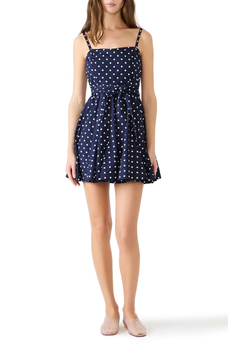 Steve Madden Dasia Polka Dot Stretch Cotton Minidress, Main, color, Sailor Blue