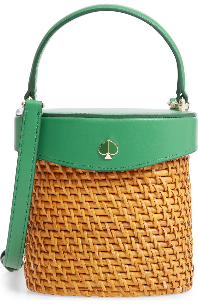 Kate Spade New York mini rose rattan bucket bag, Main, color,