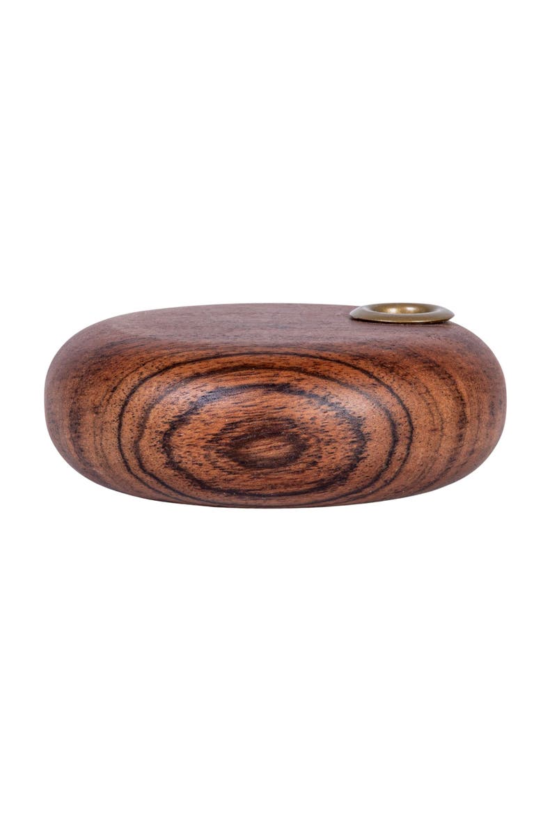 Mango Wood and Metal Taper Holder, Gold Finish and Natural, Alternate, color, Natural