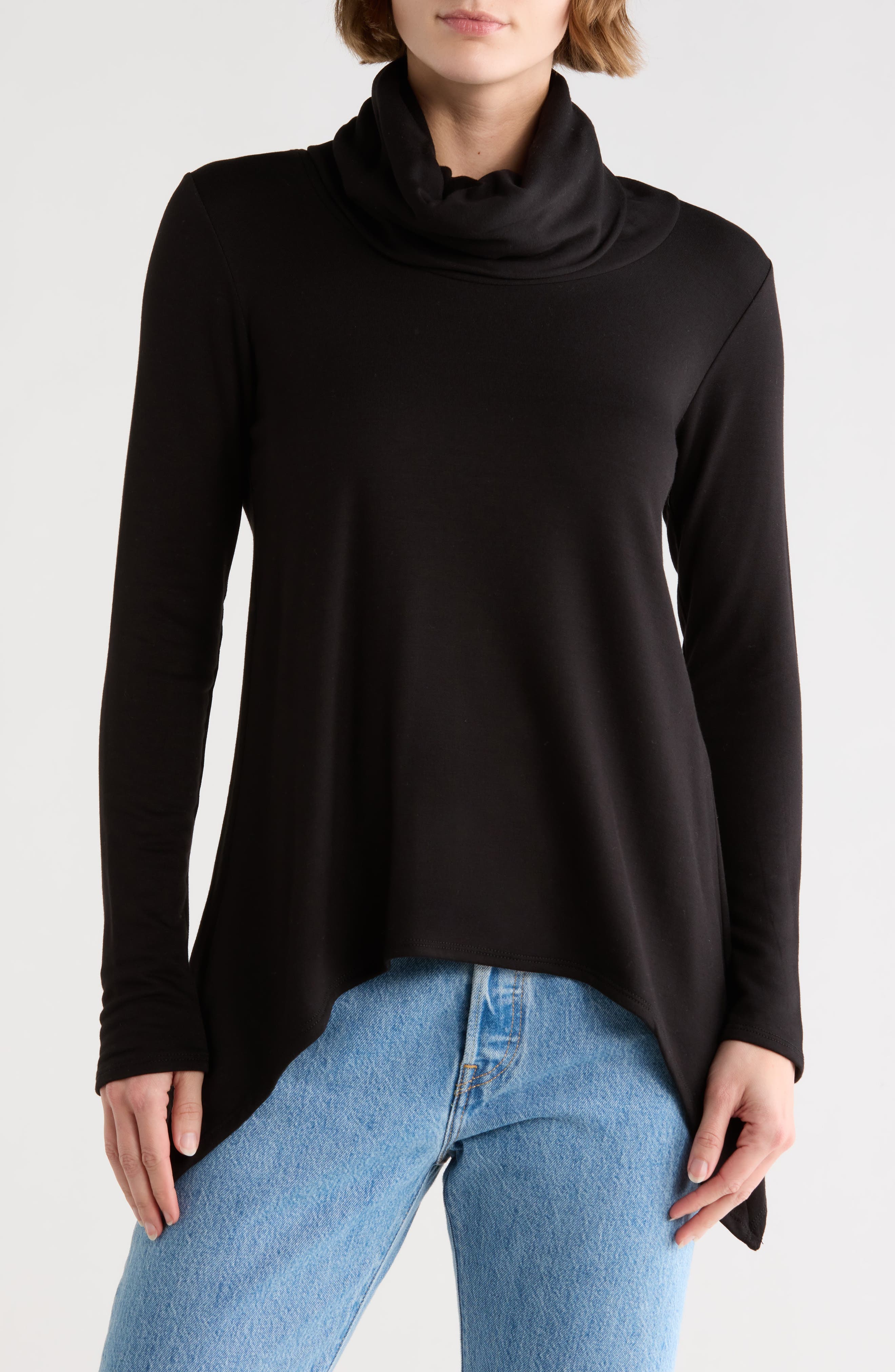 GO COUTURE Cowl Turtleneck Asymmetric Sweater