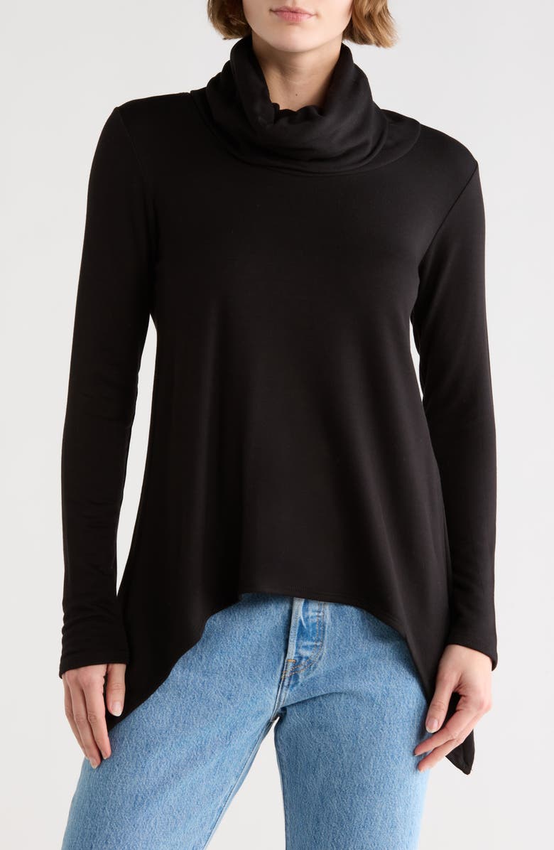 GO COUTURE Cowl Turtleneck Asymmetric Sweater, Main, color, Black