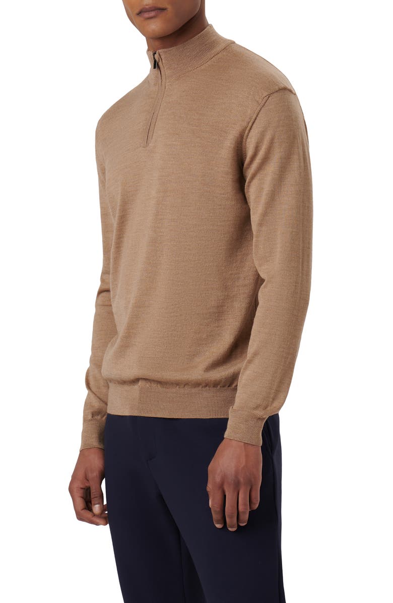 Bugatchi Quarter Zip Merino Wool Pullover, Alternate, color, Camel