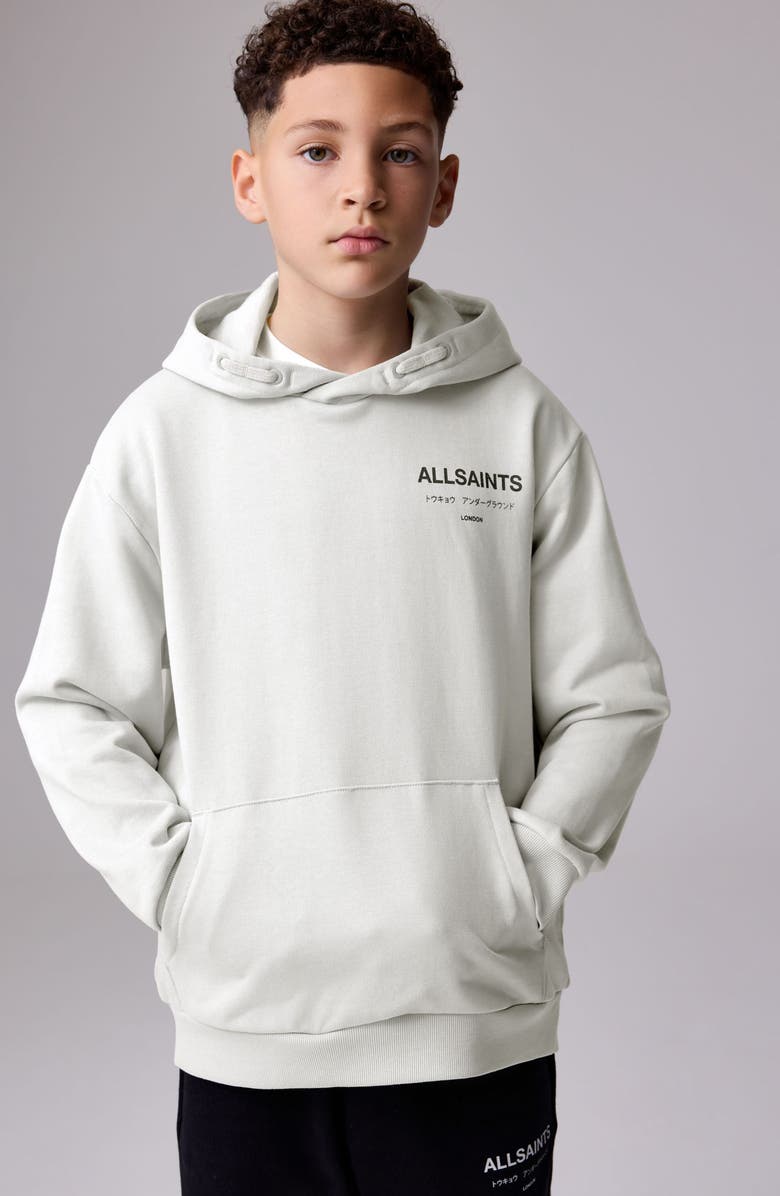 smALLSAINTS by ALLSAINTS Kids' Oversize Underground Logo Cotton Hoodie, Alternate, color, Grey