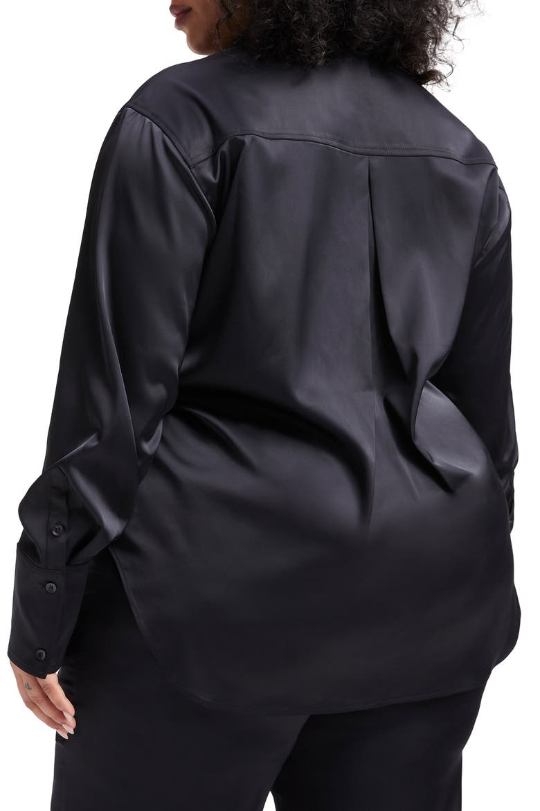 Stretch Satin Button-Up Shirt, Alternate, color, BLACK001