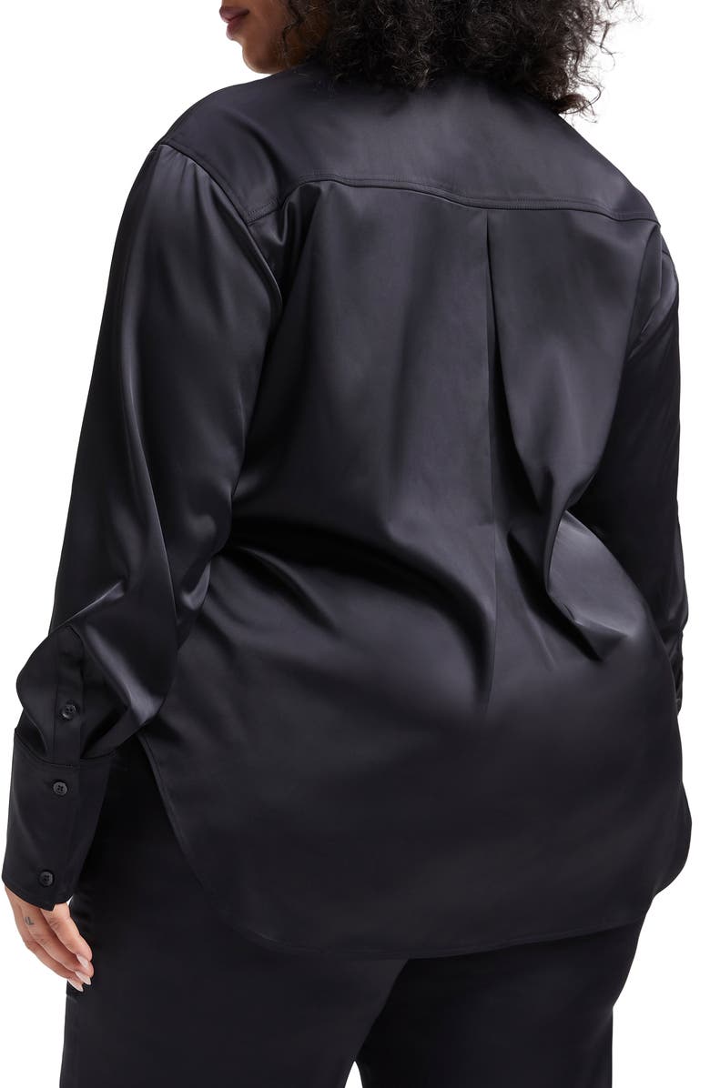 Good American Stretch Satin Button-Up Shirt, Alternate, color,