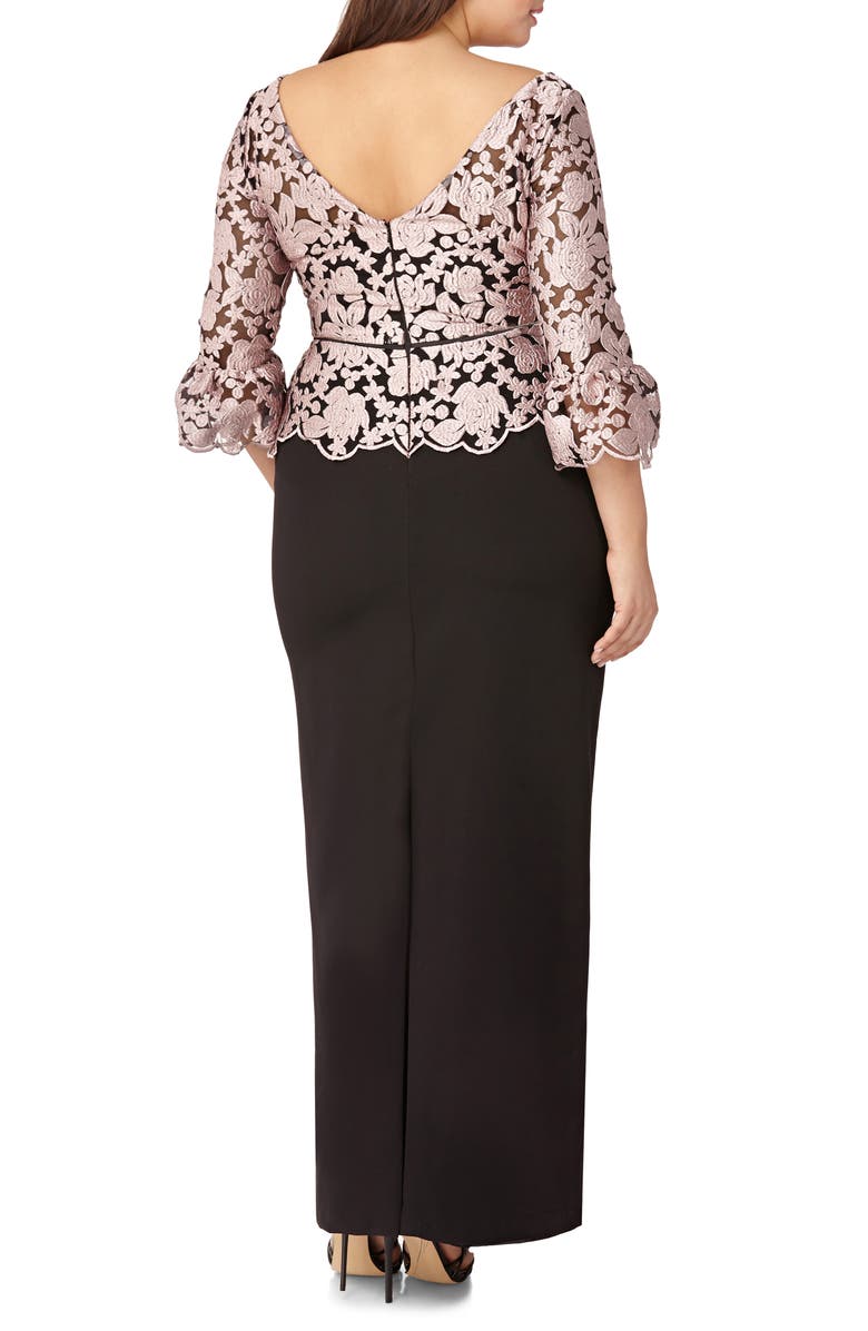 JS Collections Embroidered Peplum Column Gown, Alternate, color,