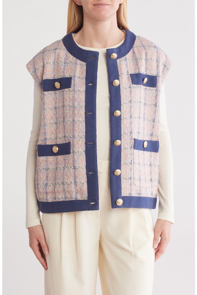 Laurel Oversize Tweed Vest, Main, color, TAN/ DUSTY PINK/ BLUE
