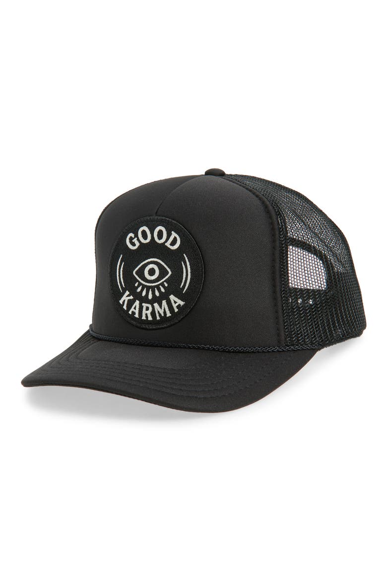 Good Karma Trucker Hat, Main, color, BLACK