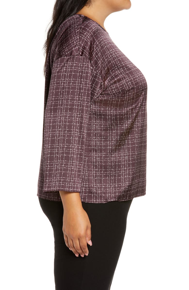 Eileen Fisher Nep Check Stretch Silk Top, Alternate, color,