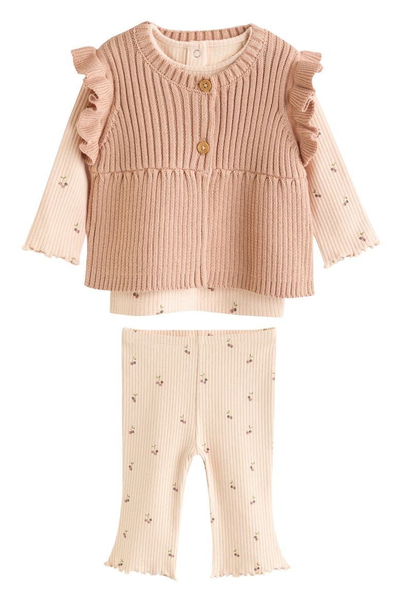 Kids' Ruffle Vest, Rib T-Shirt & Leggings Set, Main, color, RUST BROWN