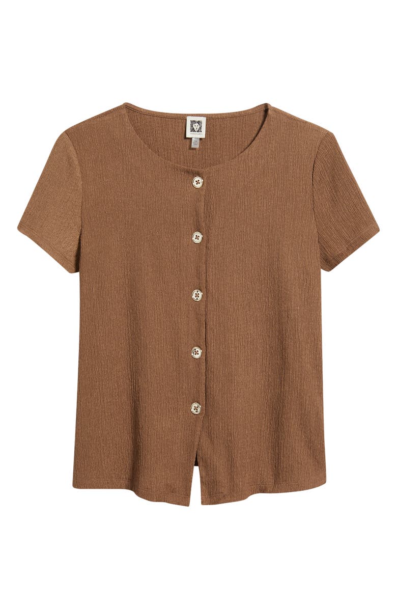 AK ANNE KLEIN Texture Front Button Top, Alternate, color, Mushroom