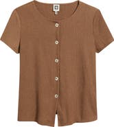 AK ANNE KLEIN Texture Front Button Top