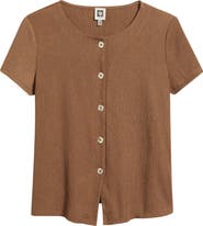 AK ANNE KLEIN Texture Front Button Top