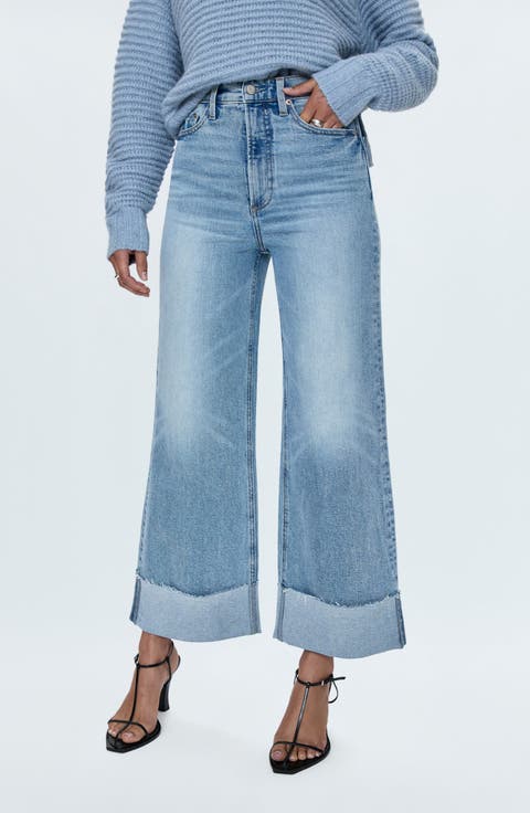 Lana Raw Hem Ankle Wide Leg Jeans (Snowcat) (Petite)
