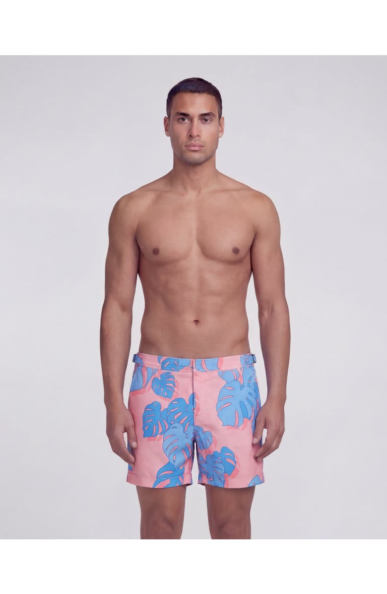 Lords of Harlech Monstera Floral Tailored Mens Swim Short, Main, color, Monstera Floral Coral
