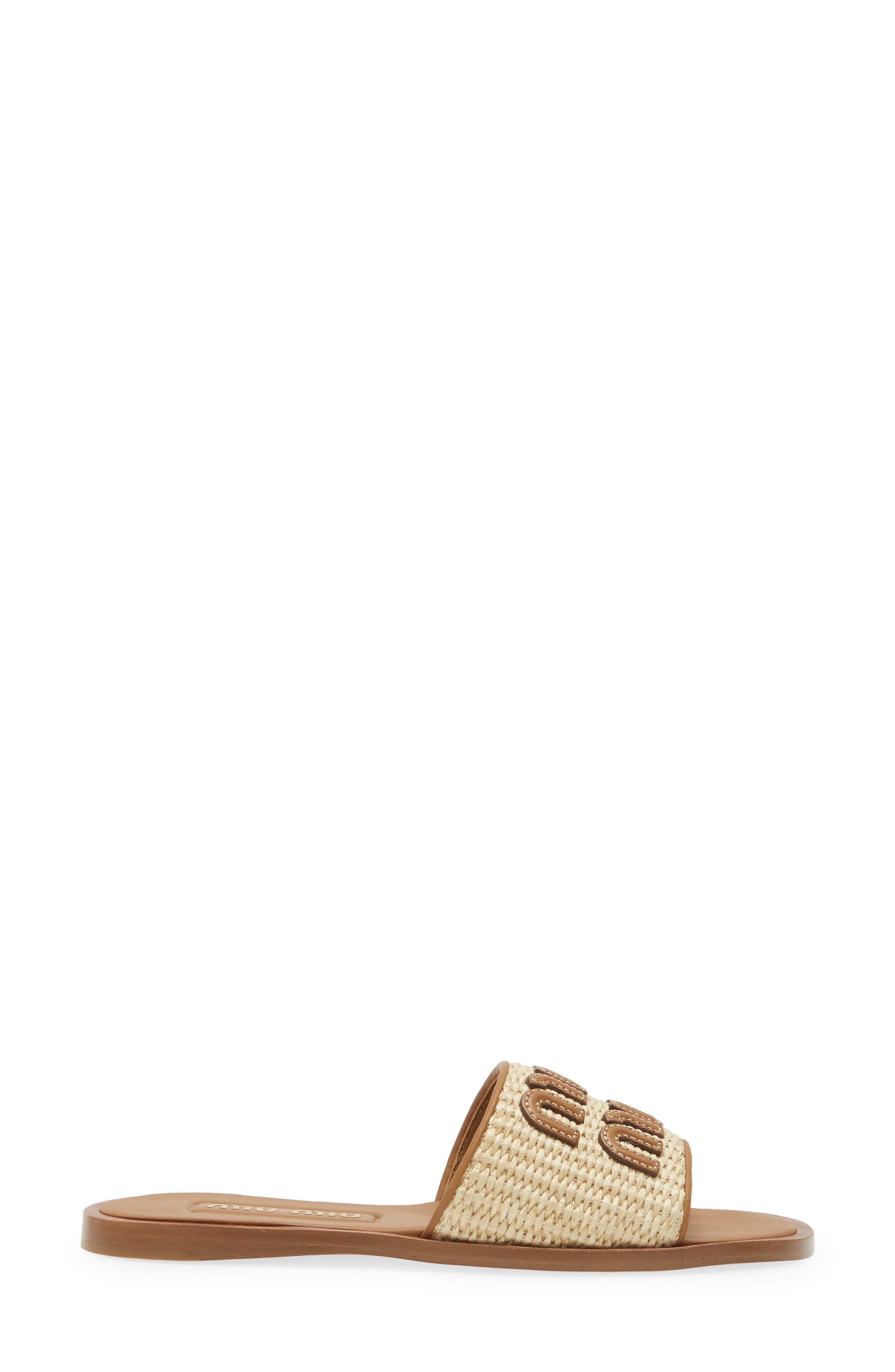 Miu Miu Logo Raffia Slide Sandal, Alternate, color, 