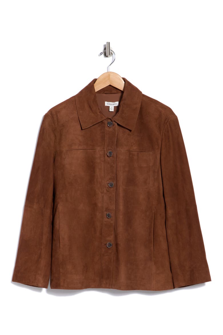 Suede Leather Shirt Jacket, Alternate, color, BROWN MUSTANG