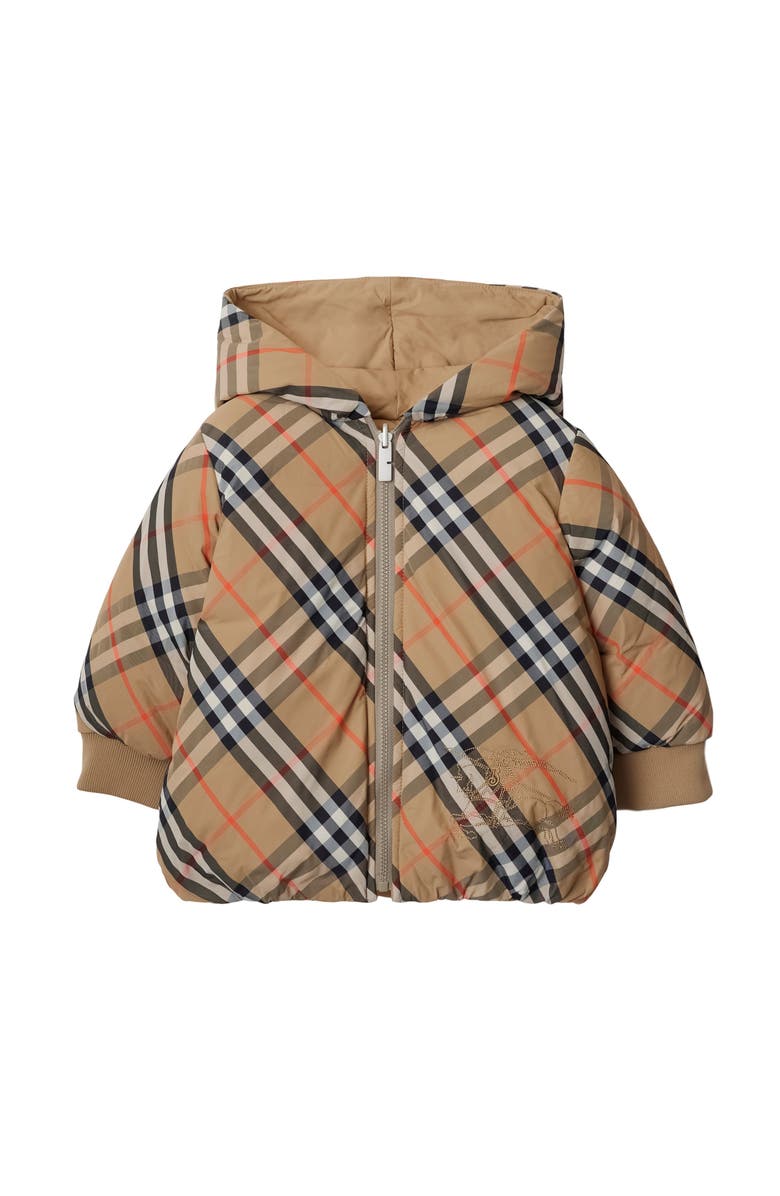 Burberry Reversible Check Nylon Puffer Jacket, Main, color, Sand Beige