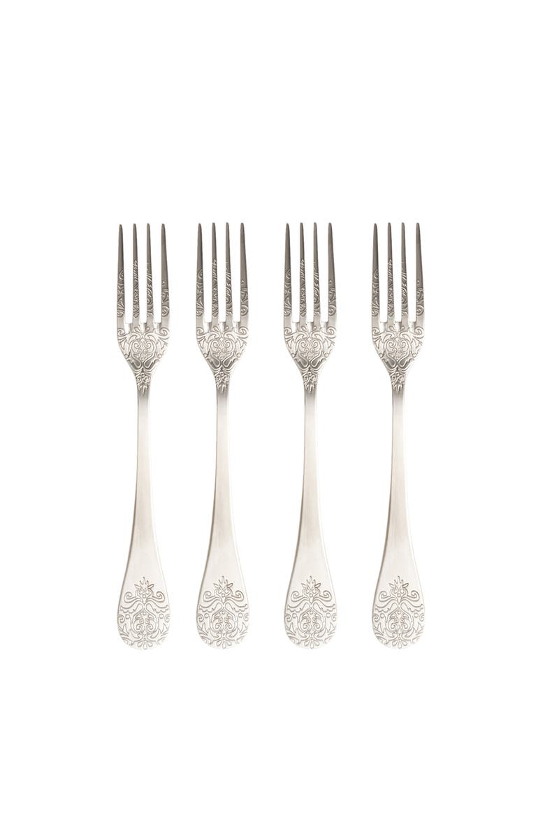 Dume Patterned Stainless Steel Dinner Fork Set of 4, Alternate, color, Silver