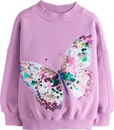 NEXT Kids' Sequin Embellished Butterfly Cotton Blend Sweatshirt