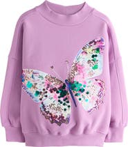 NEXT Kids' Sequin Embellished Butterfly Cotton Blend Sweatshirt