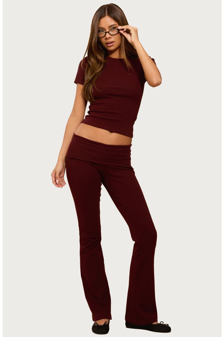 Ivanne Foldover Stretch Cotton Flare Pants, Alternate, color, BURGUNDY