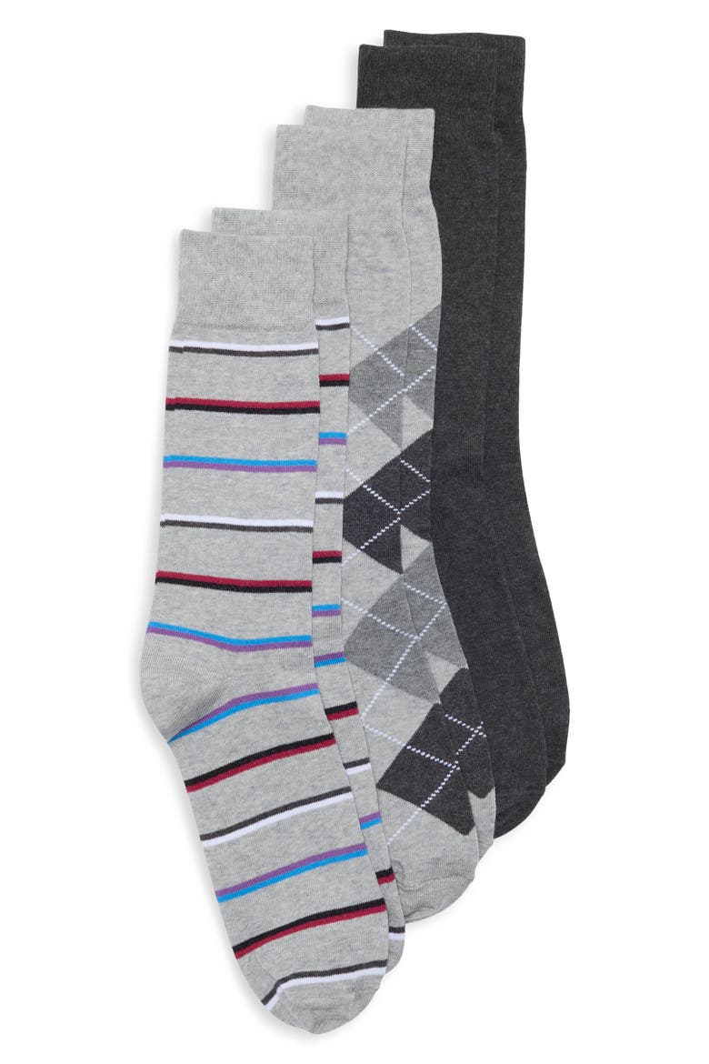 Assorted 3-Pack Dress Socks, Main, color, MEDIUM GREY
