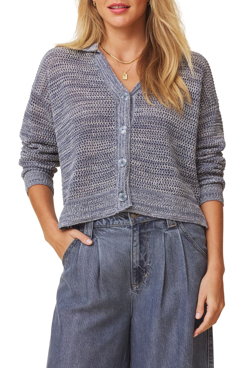 Haven Openwork Cotton Johnny Collar Cardigan, Main, color, INDIGO BLUE
