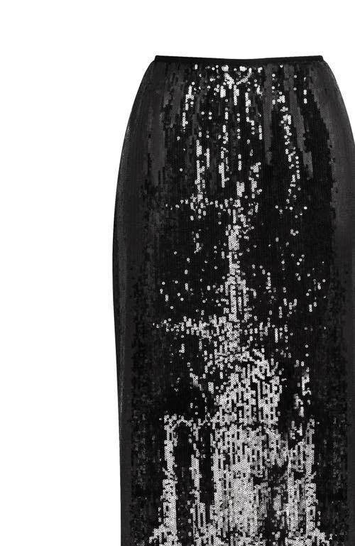 Milla Dramatic Fitted Sequinned Black Maxi Skirt In Black