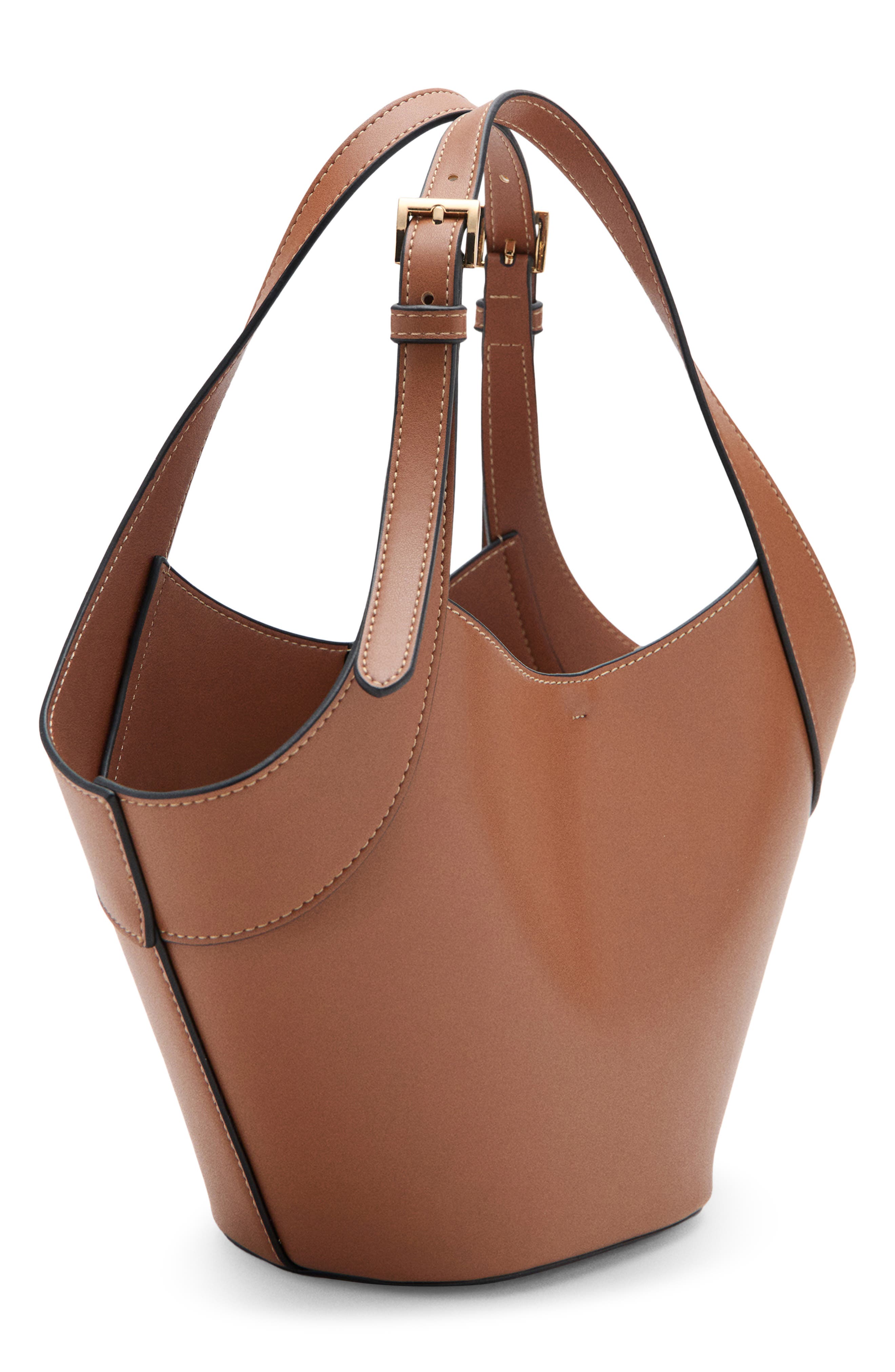 Faux Leather Bucket Bag, Alternate, color, LEATHER