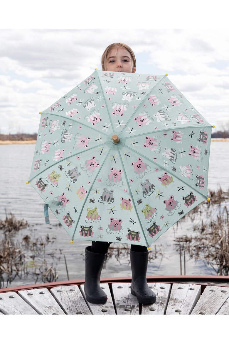 Girl Color-Changing Animal Umbrella, Alternate, color, Green with Frog Print