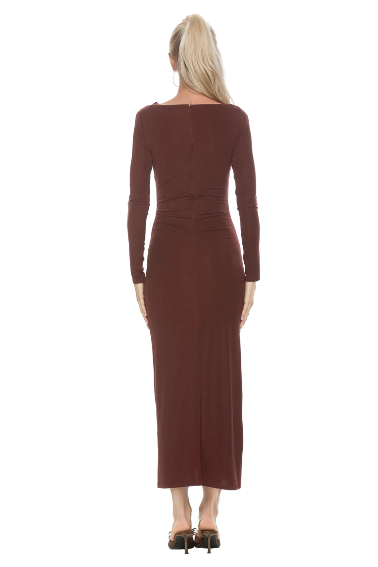 Revel Long Sleeve Draped Skirt Maxi Dress, Alternate, color, Burgundy