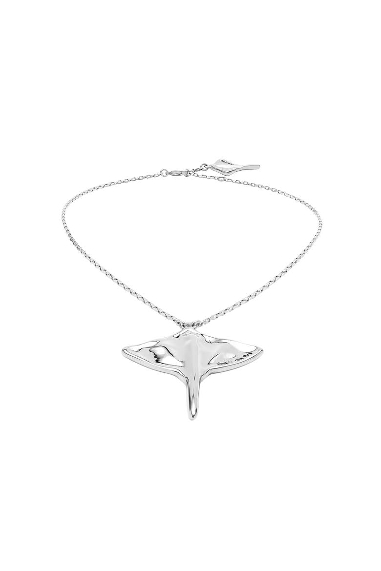 Silver-Plated Short Chain Pendant with Manta Ray Figure, Alternate, color, Silver