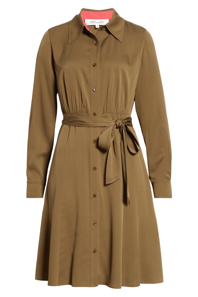 Dory Long Sleeve Stretch Silk Shirtdress, Alternate, color, TERRA