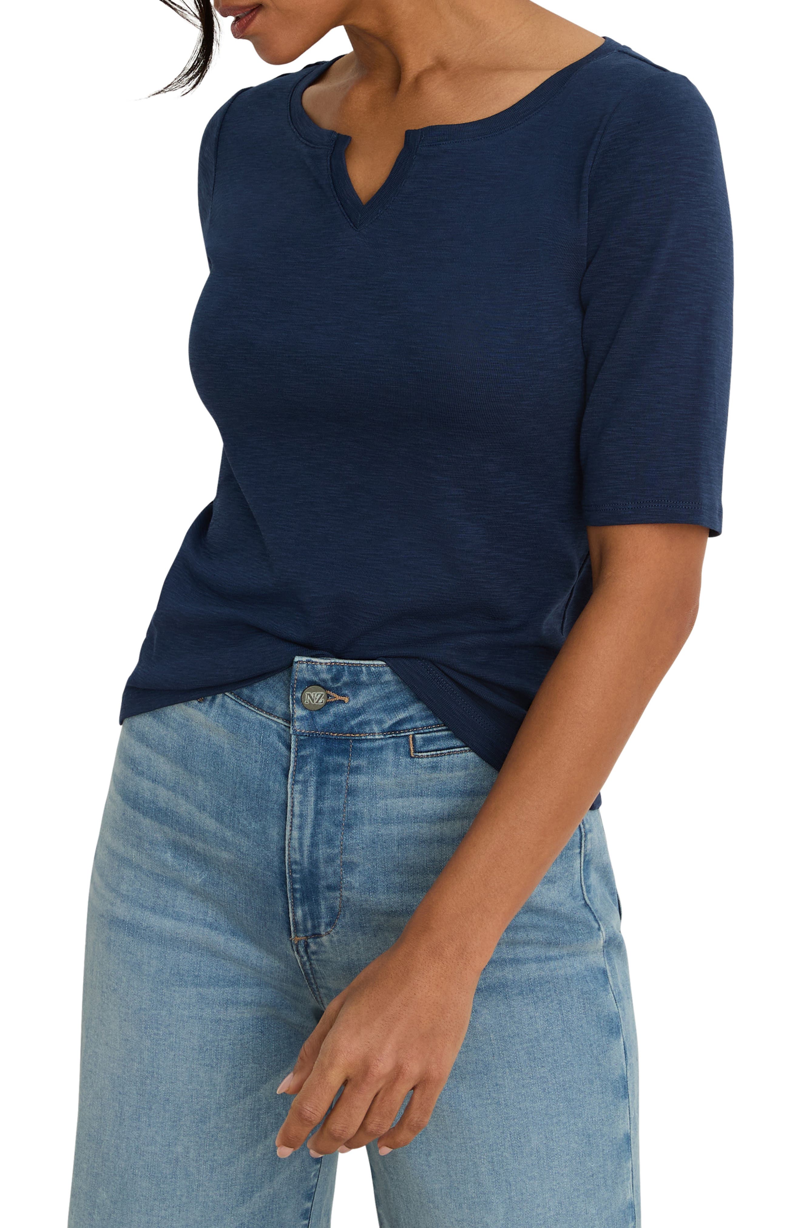 Elbow Sleeve Notch Neck T-Shirt - image 3