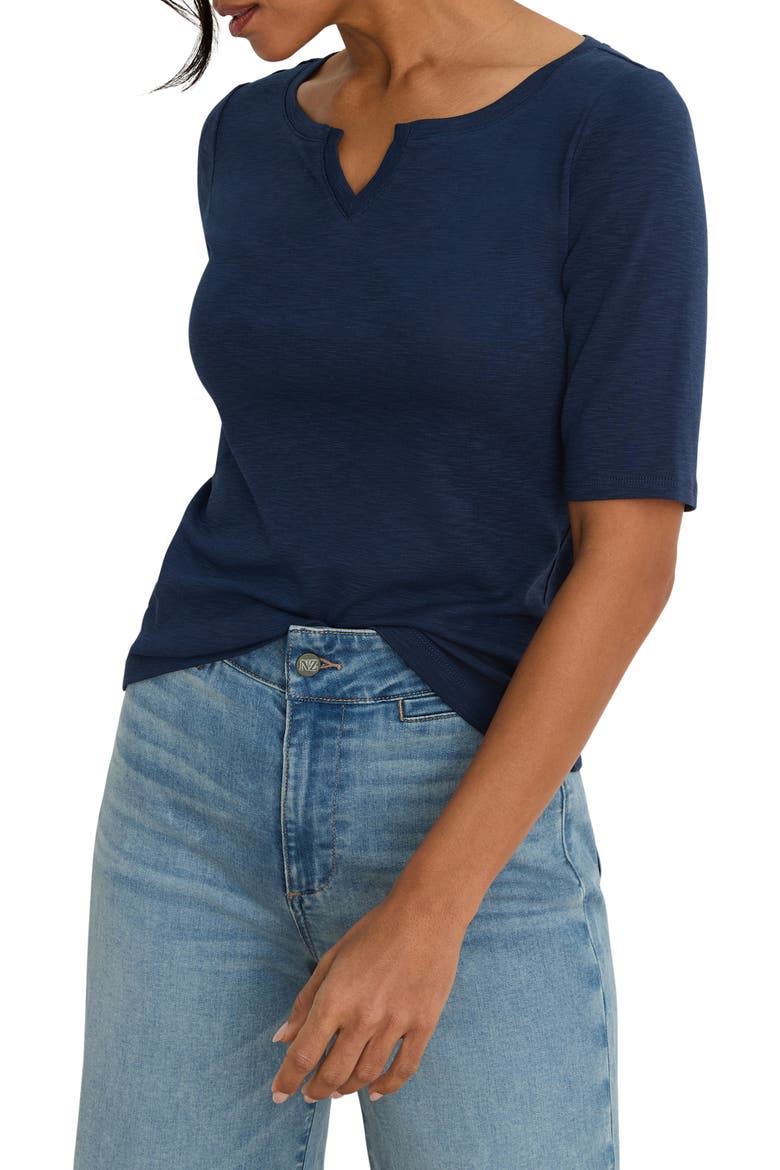 Elbow Sleeve Notch Neck T-Shirt, Main, color, RICH INDIGO