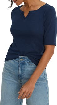 NZT by NIC+ZOE Elbow Sleeve Notch Neck T-Shirt