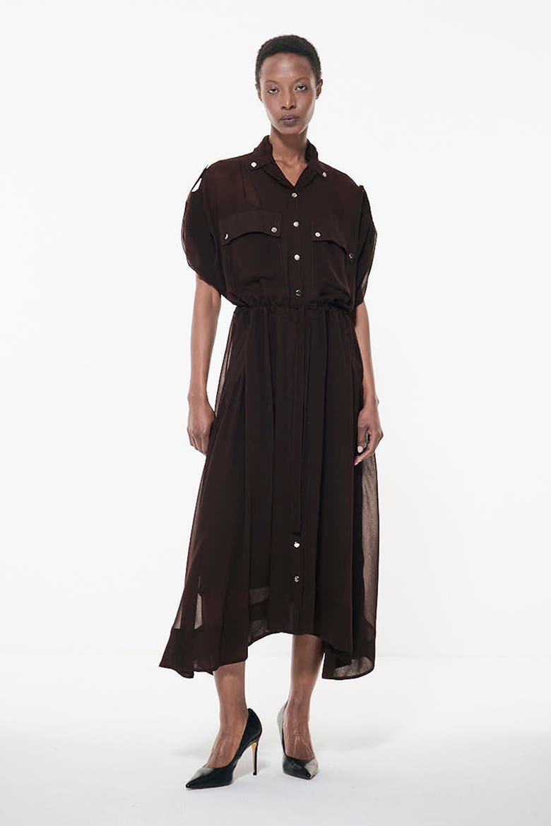 Patch Pocket Drawcord Waist Dress, Main, color, Dark Brown