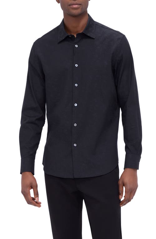 Bugatchi Julian Shaped Fit Stretch Print Button-Up Shirt in Black 