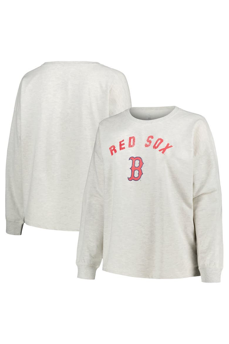 Women's Profile Oatmeal Boston Red Sox Plus Size French Terry Pullover Sweatshirt, Alternate, color, Oatmeal