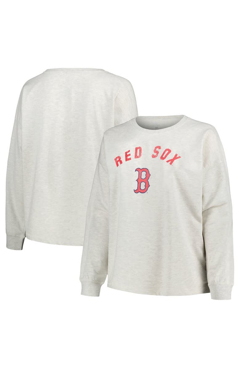 PROFILE Women's Profile Oatmeal Boston Red Sox Plus Size French Terry Pullover Sweatshirt, Alternate, color, 