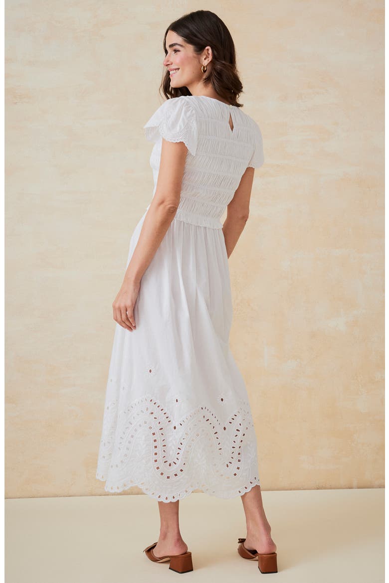 Somerset Smocked Cotton Midi Dress, Alternate, color, WHITE
