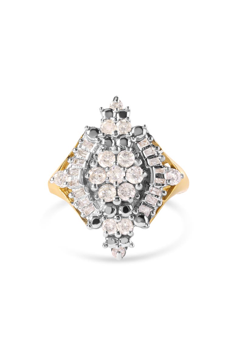 10K Yellow Gold 1 Cttw Diamond Cluster and Rhombus Halo Ring, Main, color, Yellow