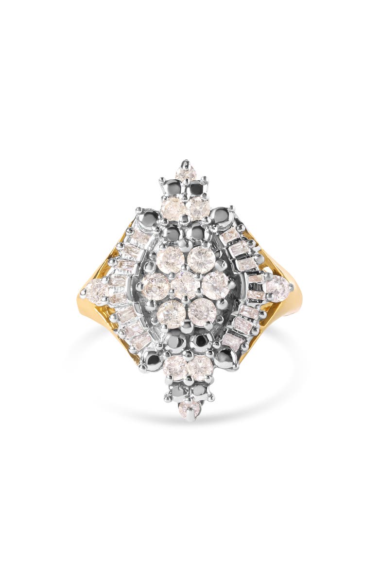 Haus of Brilliance 10K Yellow Gold 1 Cttw Diamond Cluster and Rhombus Halo Ring, Main, color, Yellow