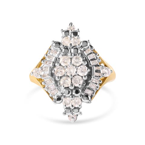 10K Yellow Gold 1 Cttw Diamond Cluster and Rhombus Halo Ring