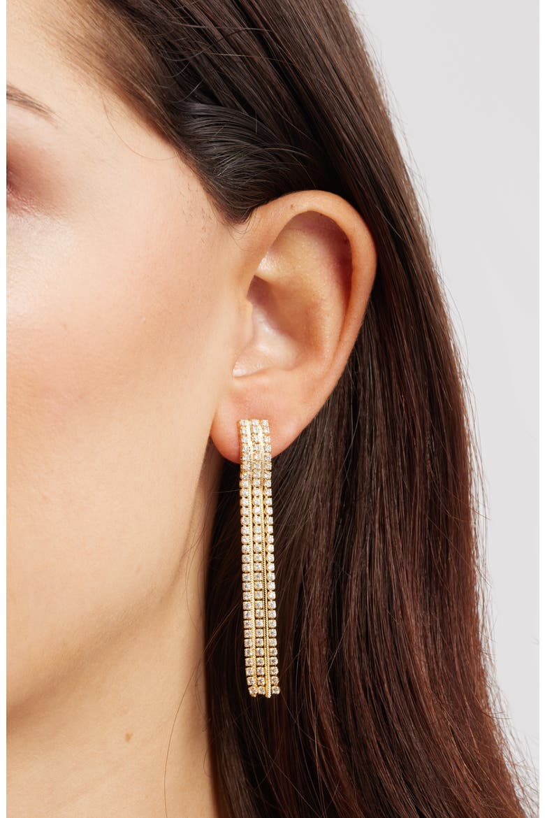 Pavé Fringe Earrings, Alternate, color, CLEAR- GOLD
